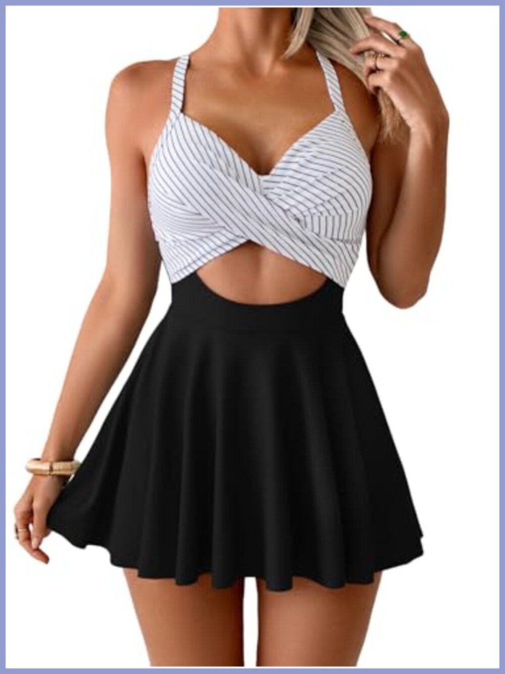 Women's One Piece Swim Dress Tummy Control Skirted Swimsuit